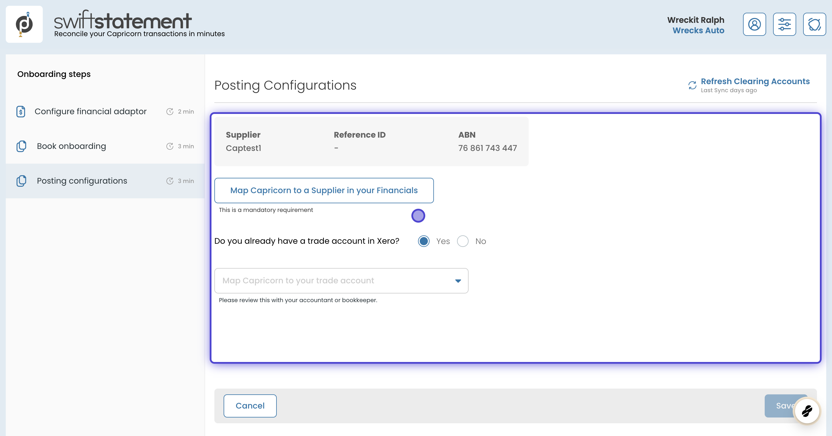 Setting up posting configurations in SwiftStatement
