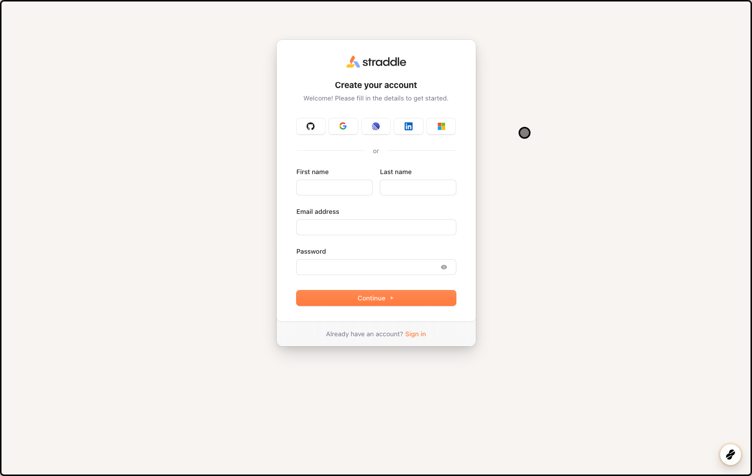 Sign up for a Sandbox account with Straddle