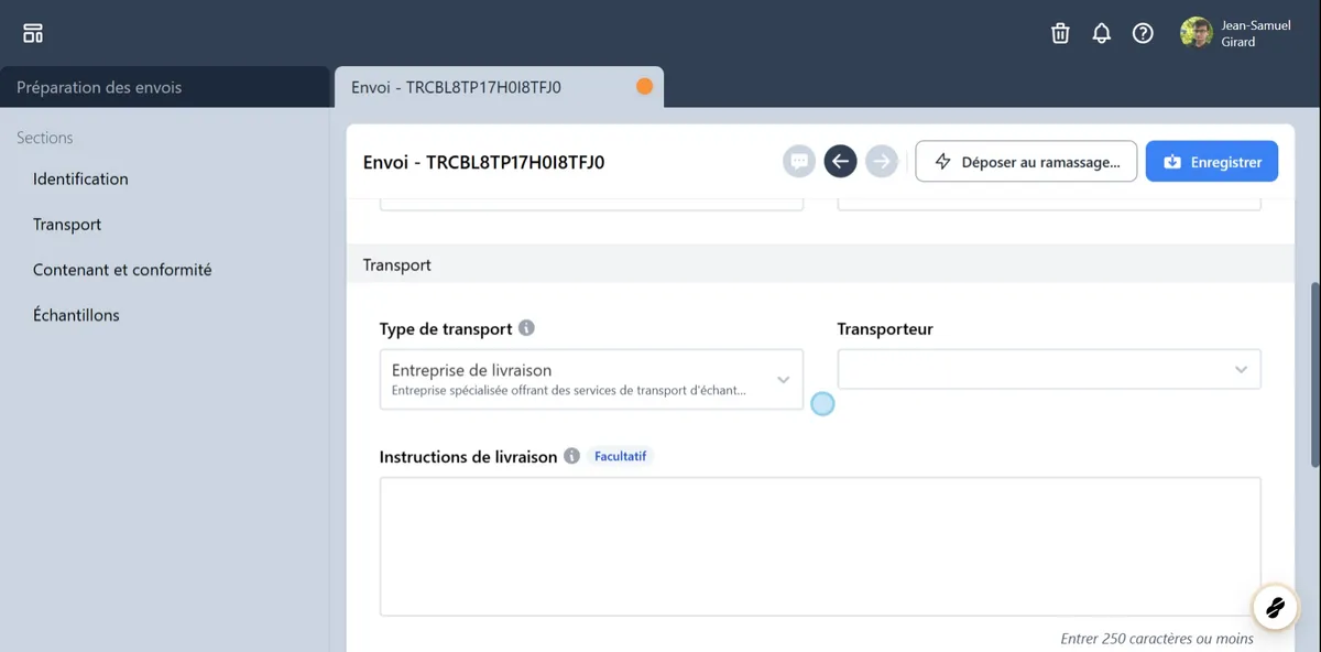 Choisir le type de transport.