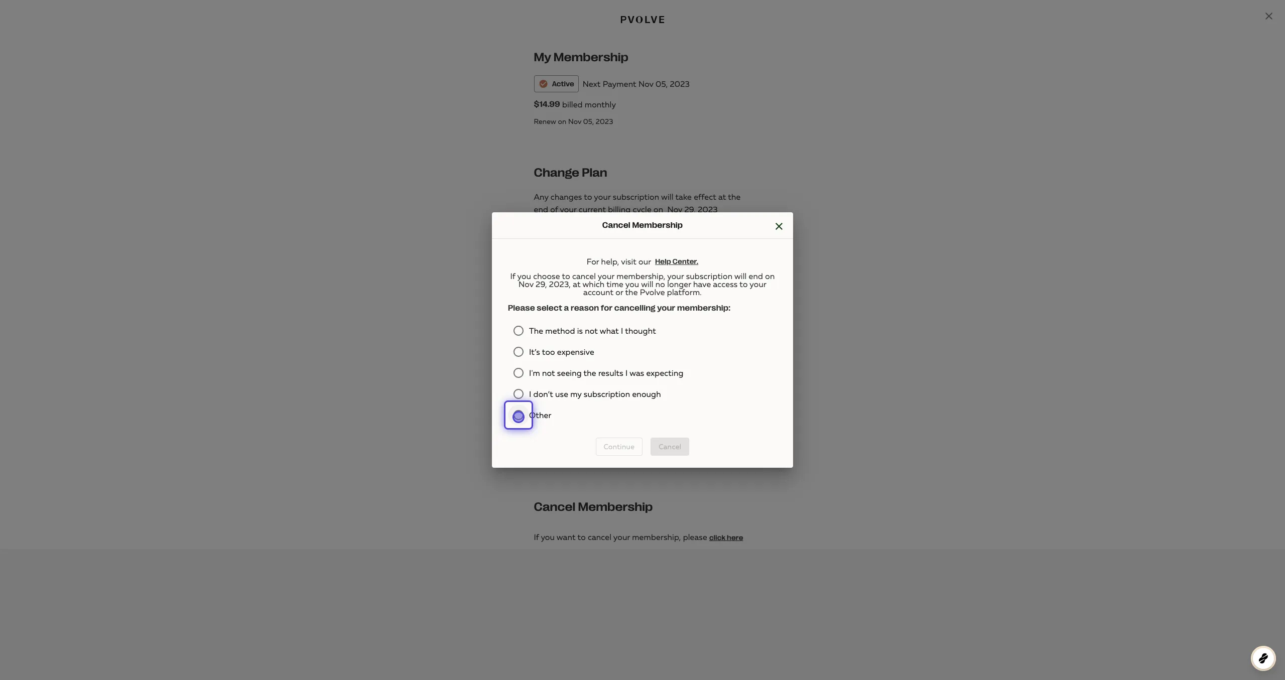 Cancelling a Membership