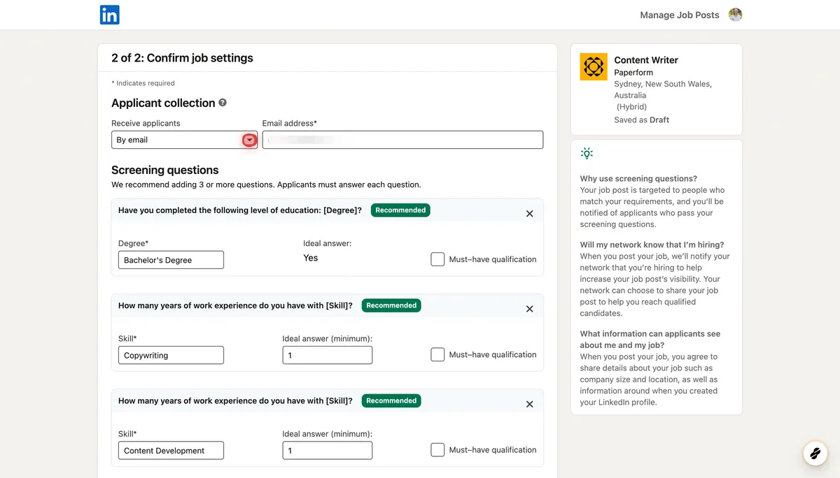 How to post a job ad with screening questions on Linkedin