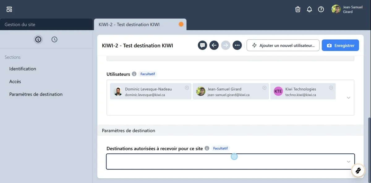 Si votre site est un site de destination, il est possible de déléguer une autorisation à d'autres site de réceptionner les envois destiné à votre site.