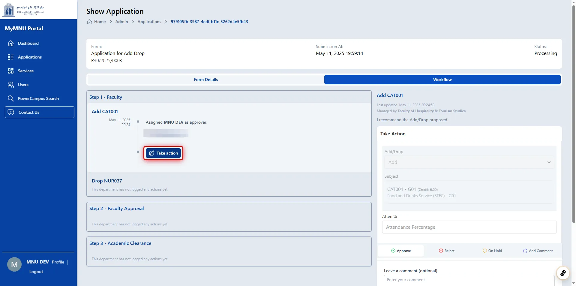 MyMNU Portal (Approvers/Lecturers)