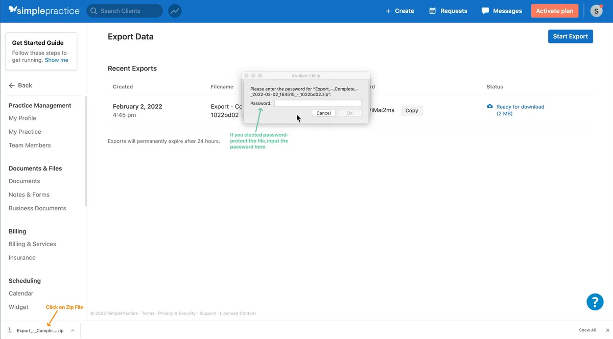 SimplePractice Client Chart Export