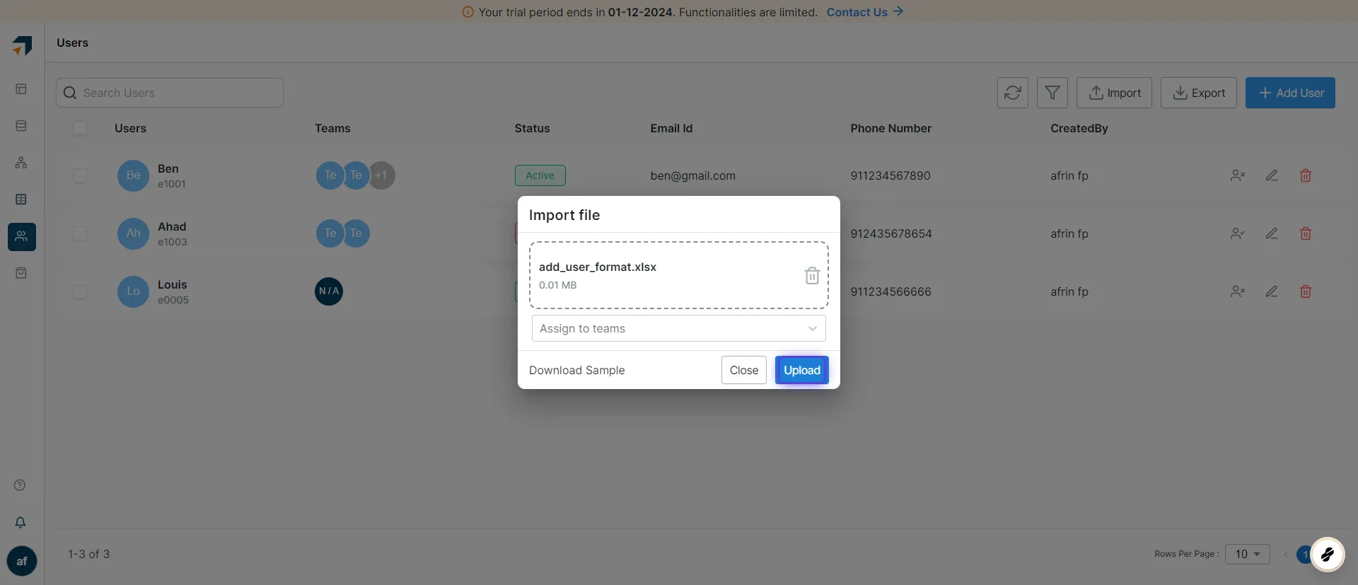 Upload users