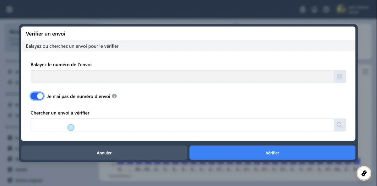 Numéro d'envoi est illisible ou manquant.
