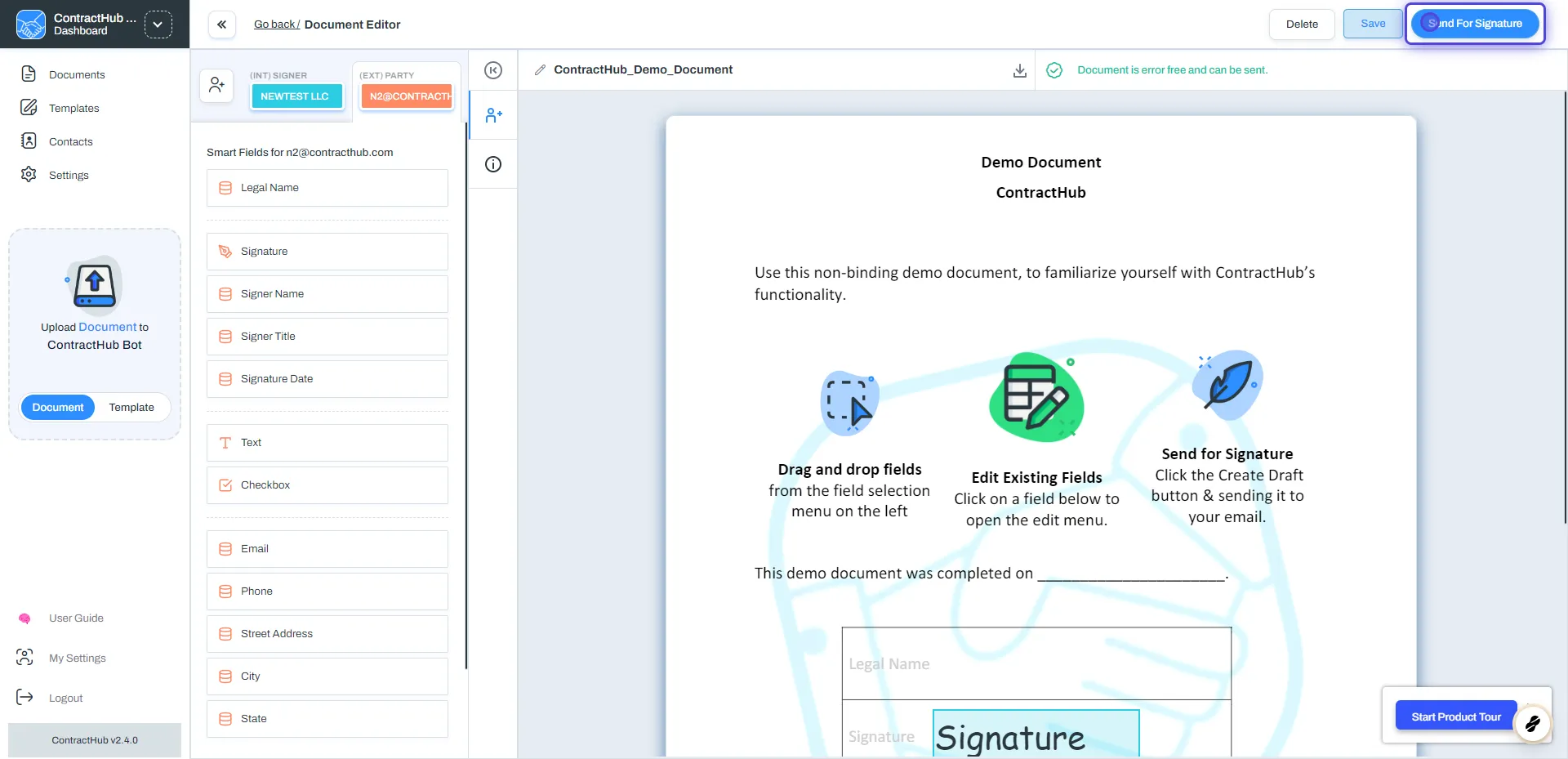 How to send a document for signature.