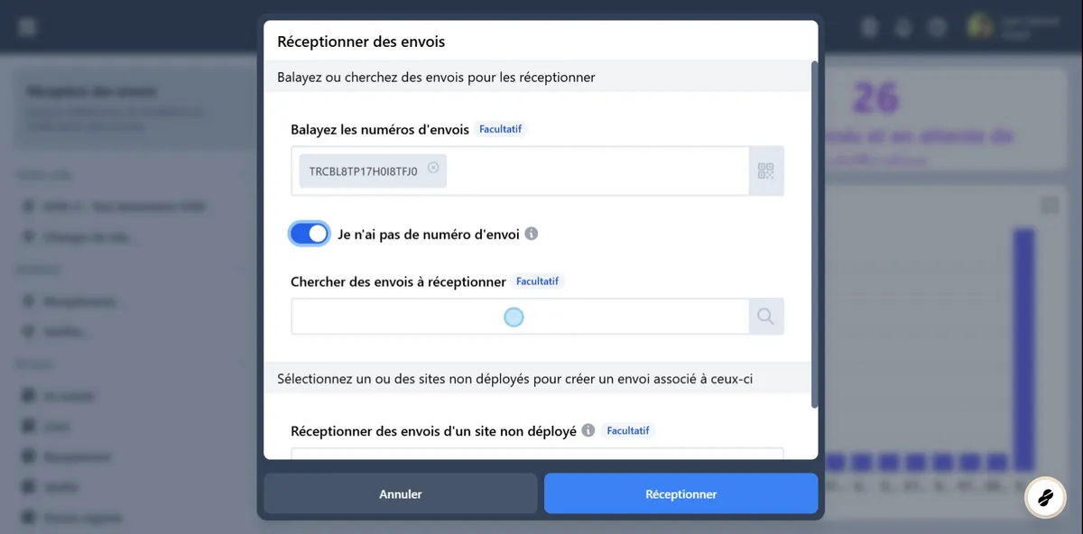 Numéro d'envoi est illisible ou manquant.