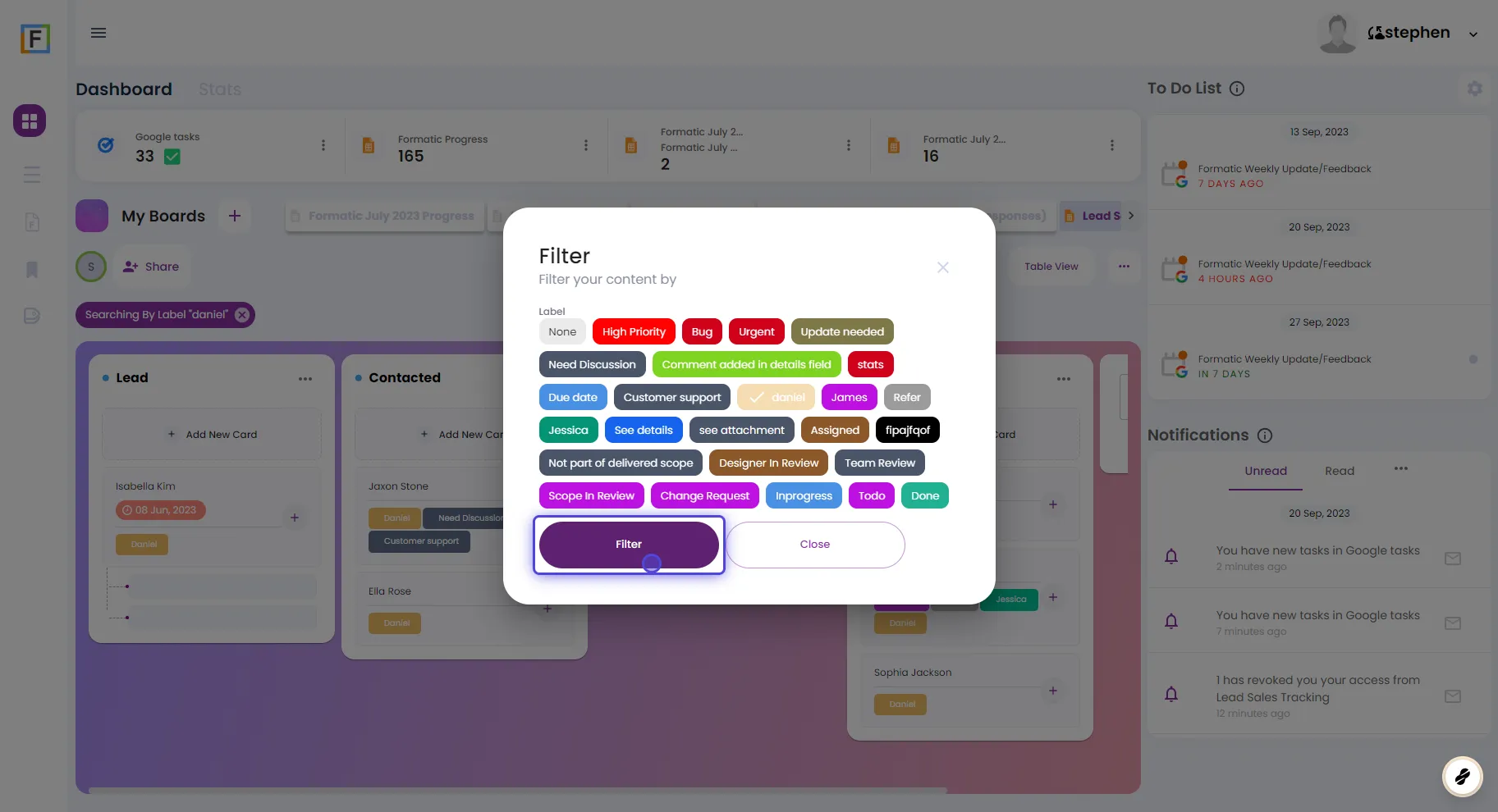 Filtering by Label in Board View