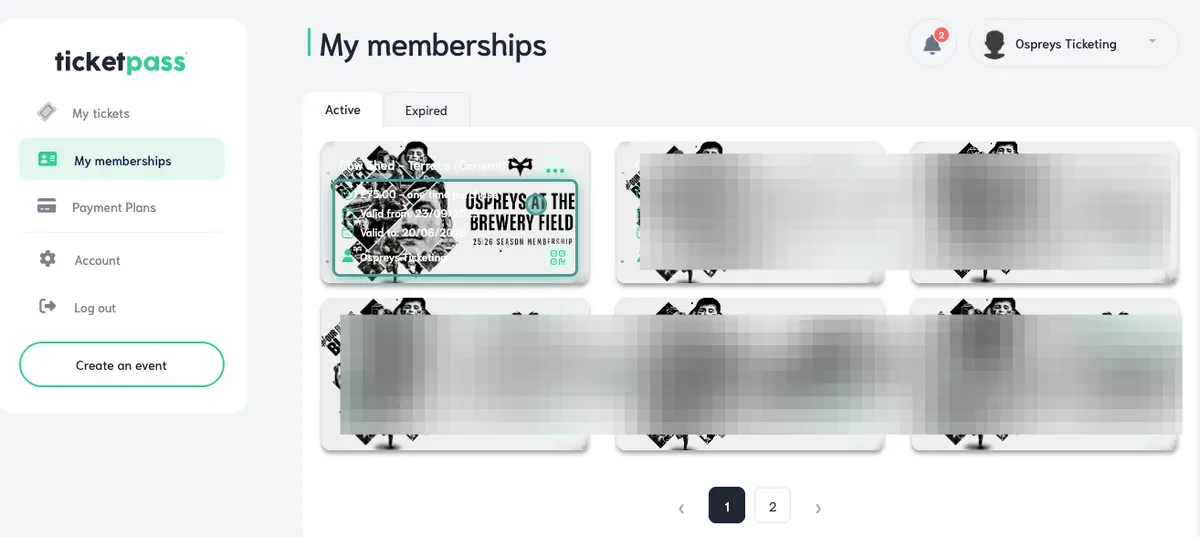 Accepting an assigned Ospreys season membership