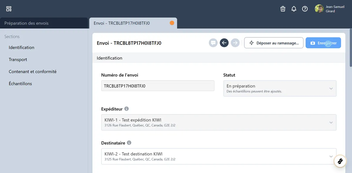 Enregistrer votre envoi.