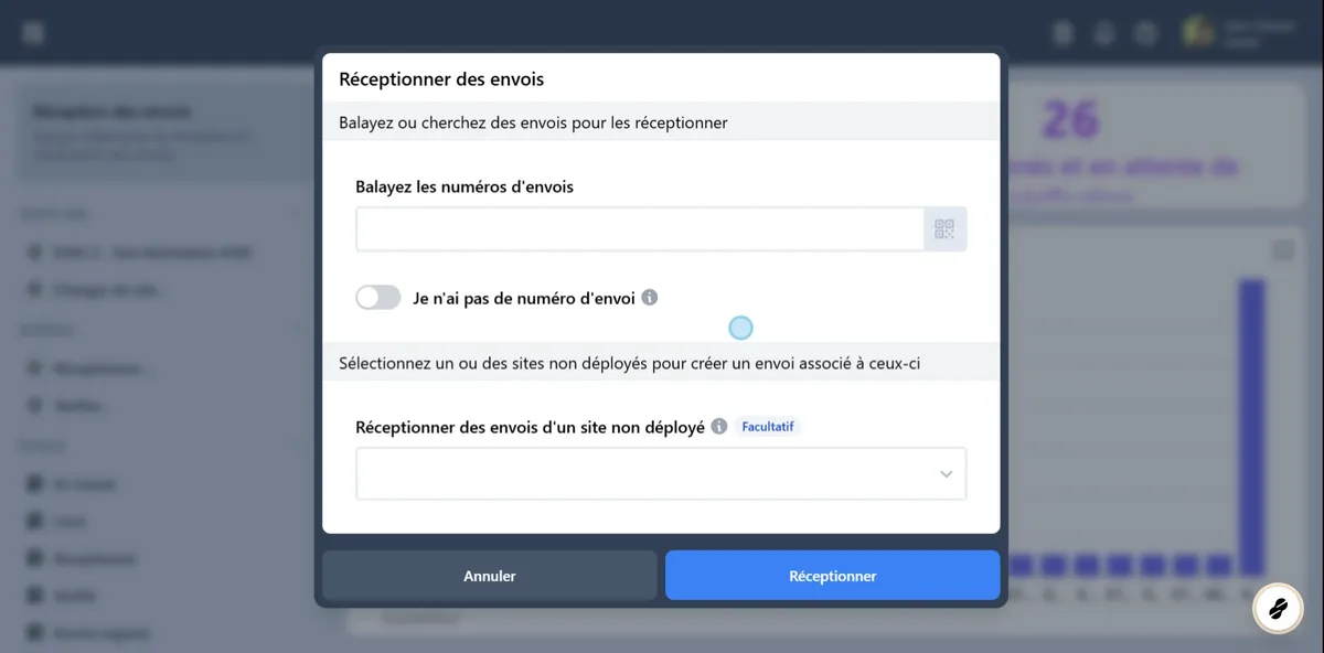 Une fenêtre Réceptionner des envois s'affiche.
