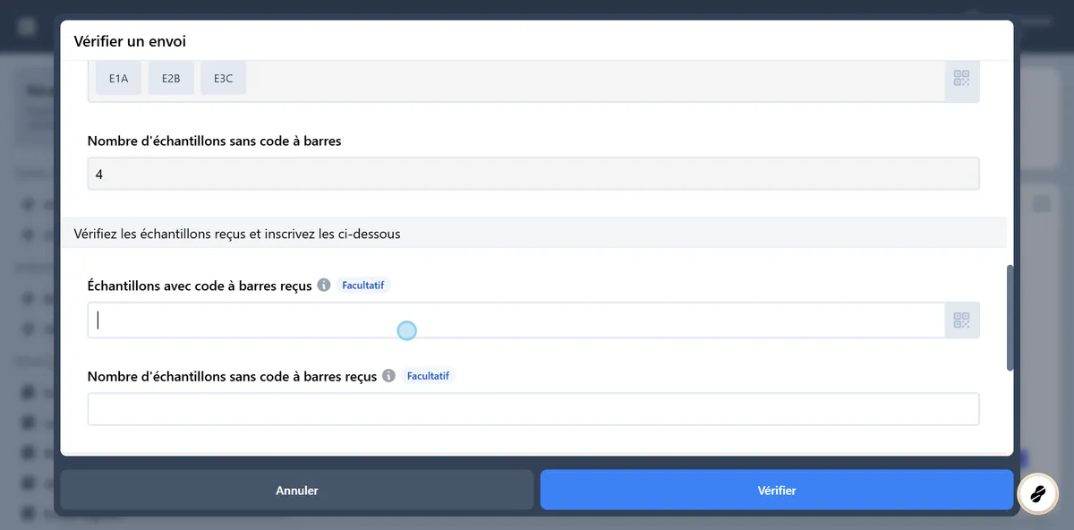 Vérifier tous les échantillons reçus.