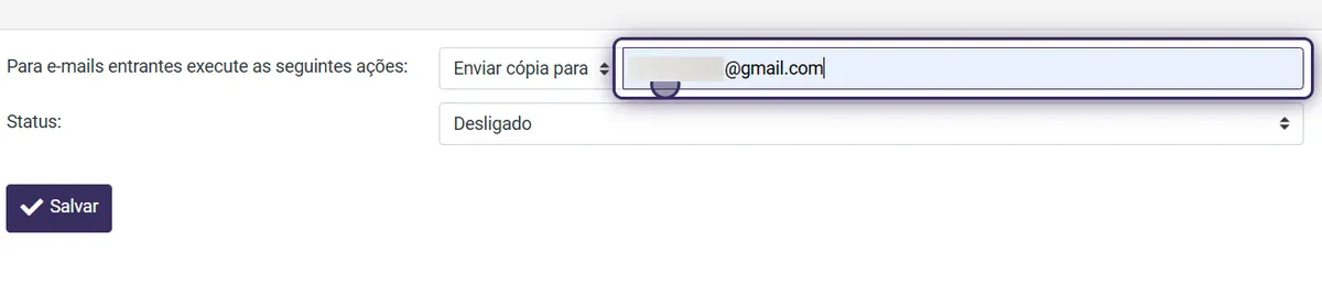 Digite o e-mail para o qual você deseja receber a cópia dos e-mails profissionais.