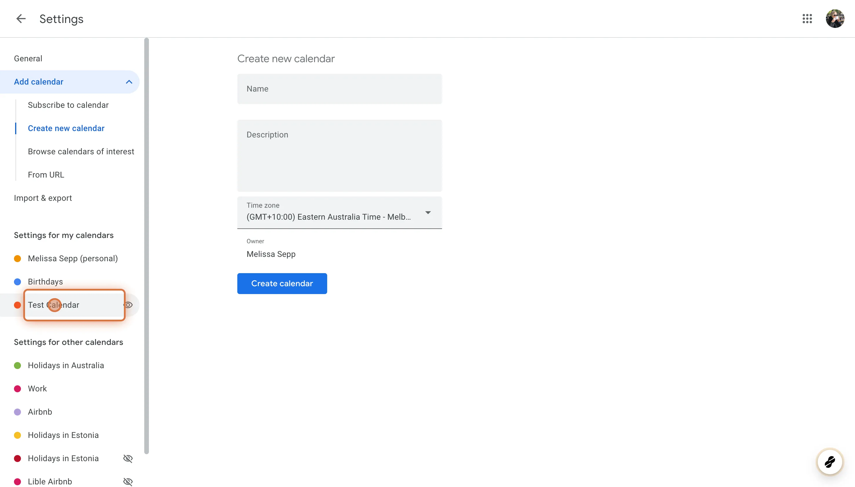 How to create a new Google Calendar