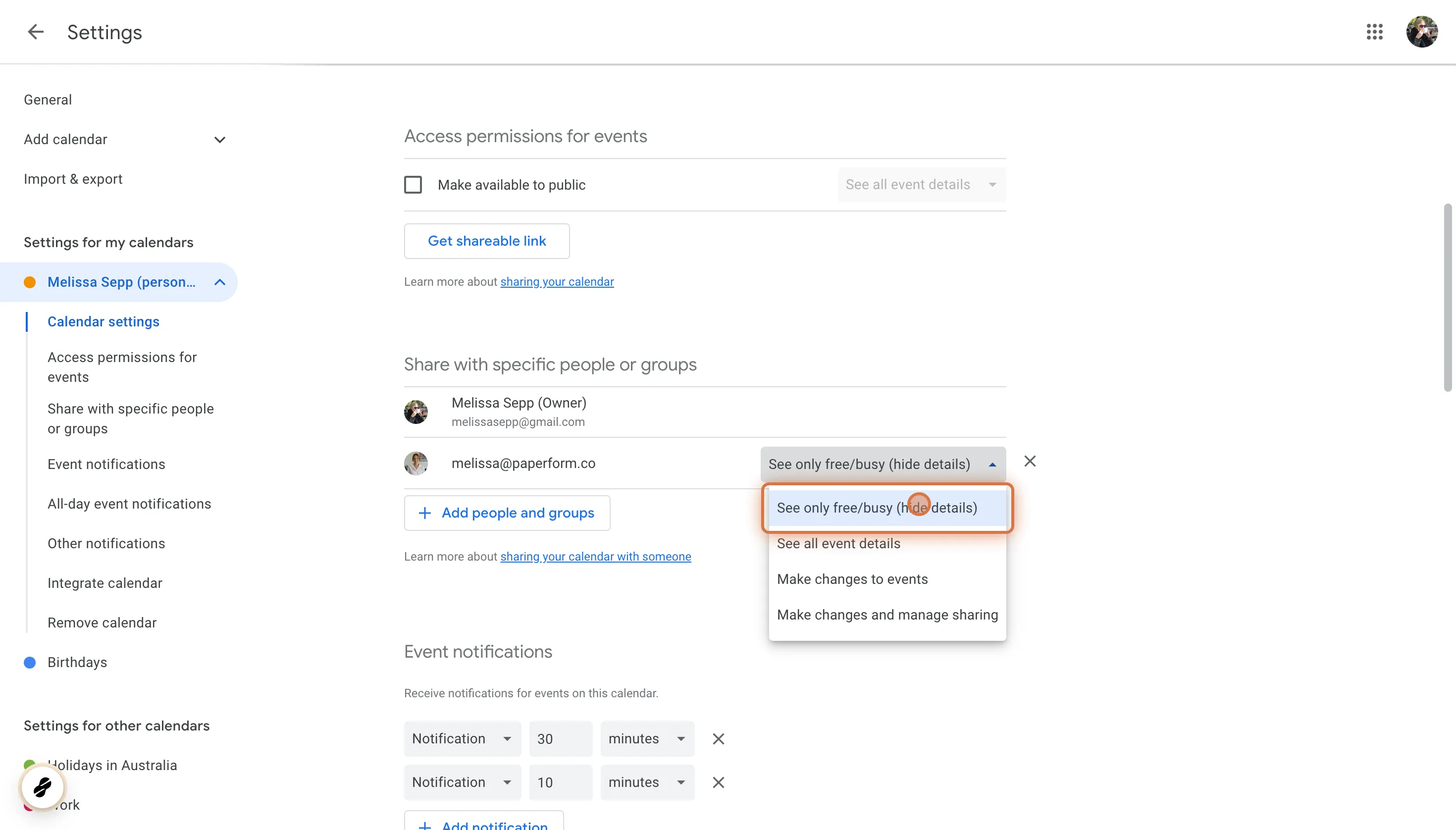 How to share a Google Calendar