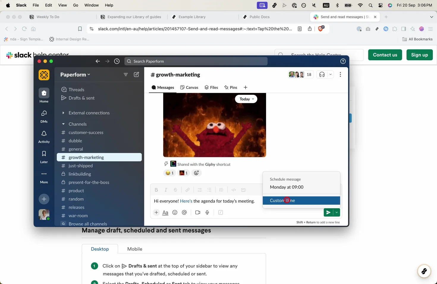 How to schedule a message in Slack