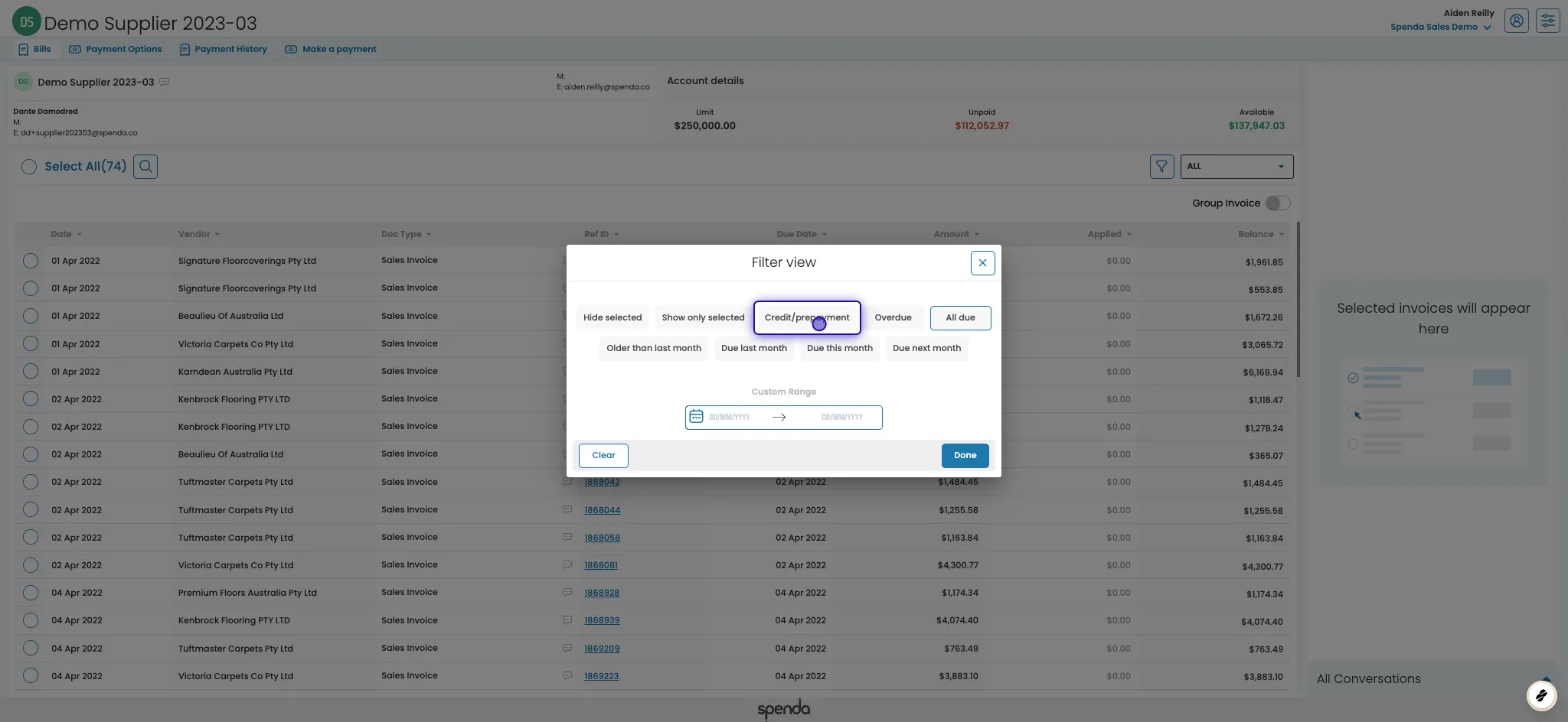 How to filter documents in Spenda