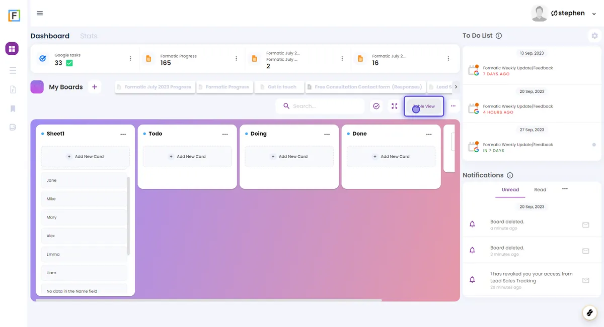 Switching Views: Board and Table