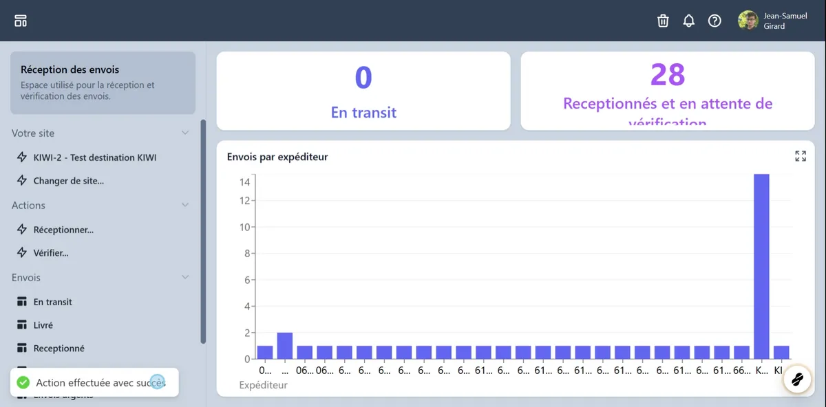 La vérification de l'envoi est complétée.