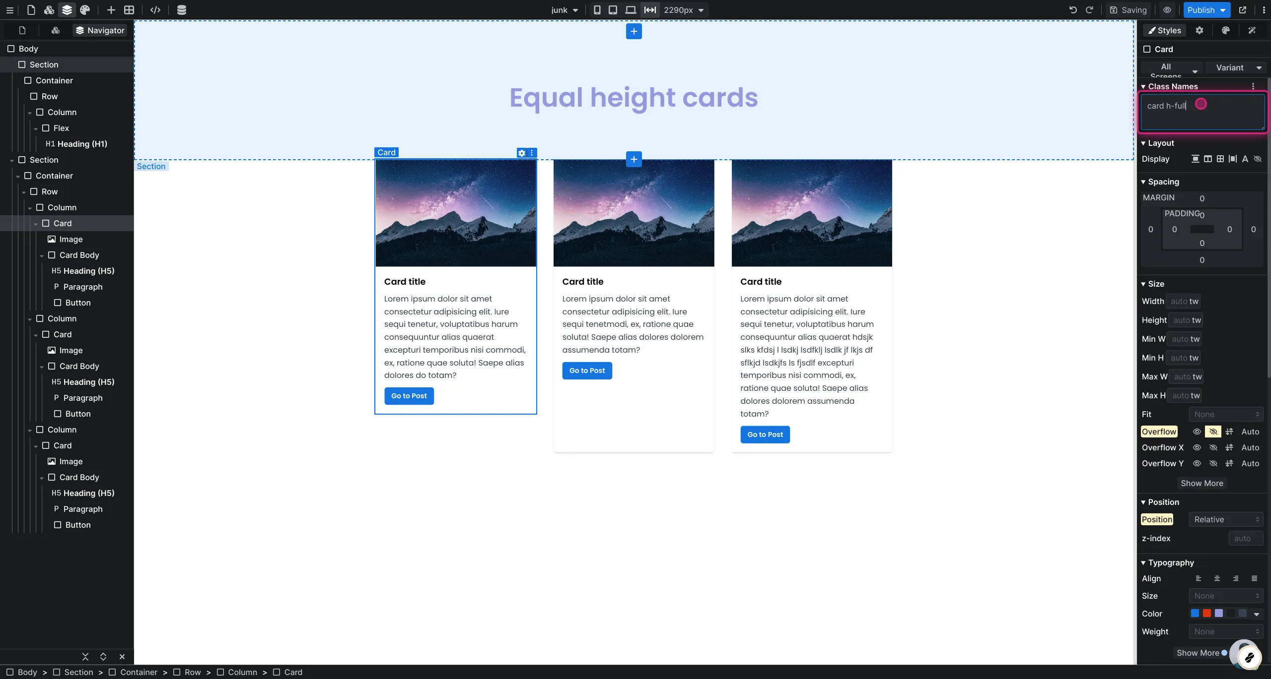 Equal height cards with Versoly
