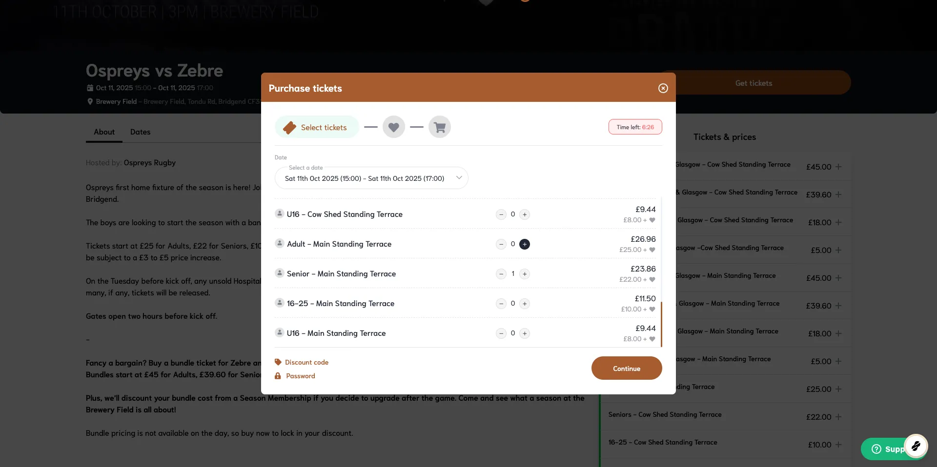 Purchasing Ospreys Match Tickets