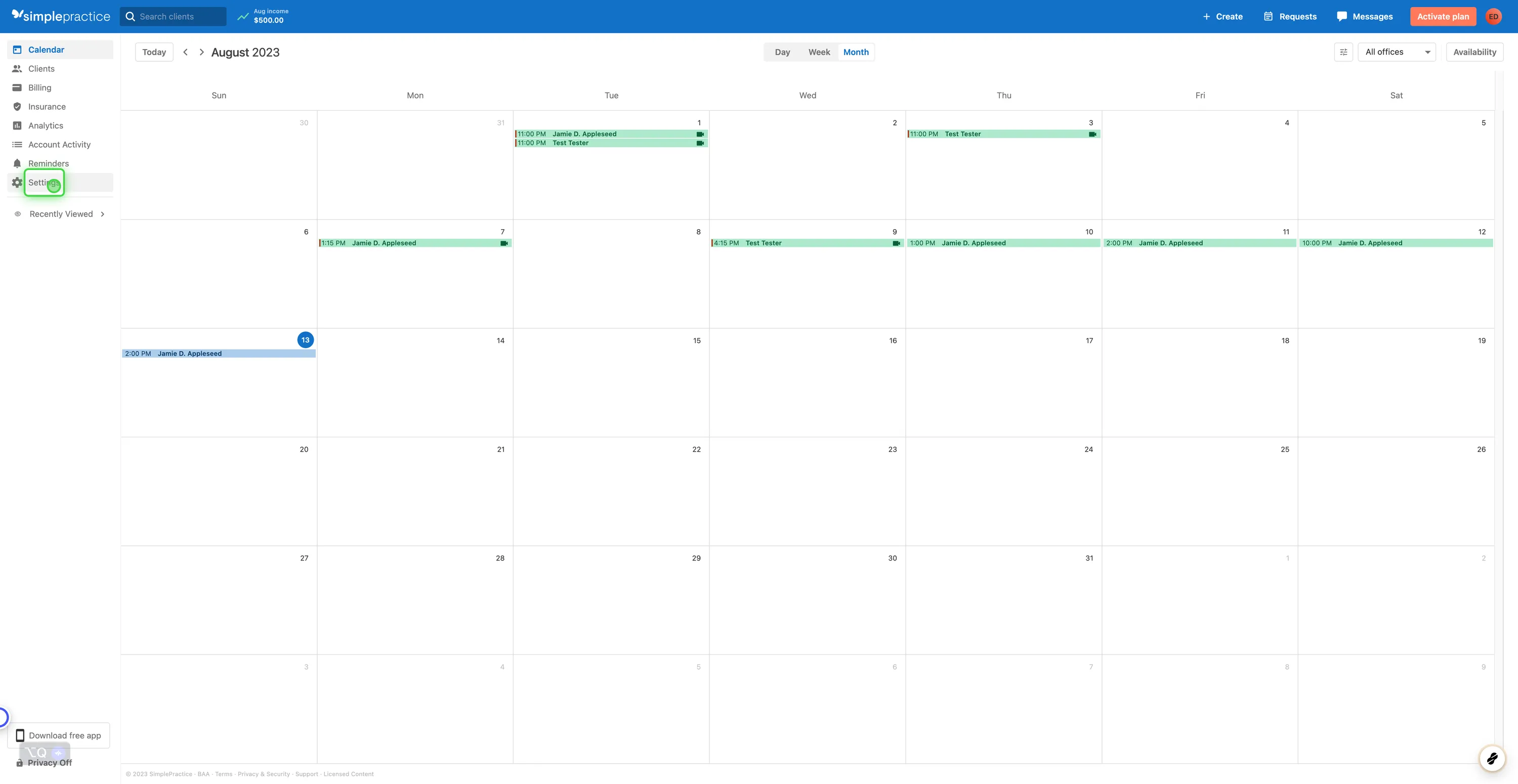 SimplePractice Client Chart Export