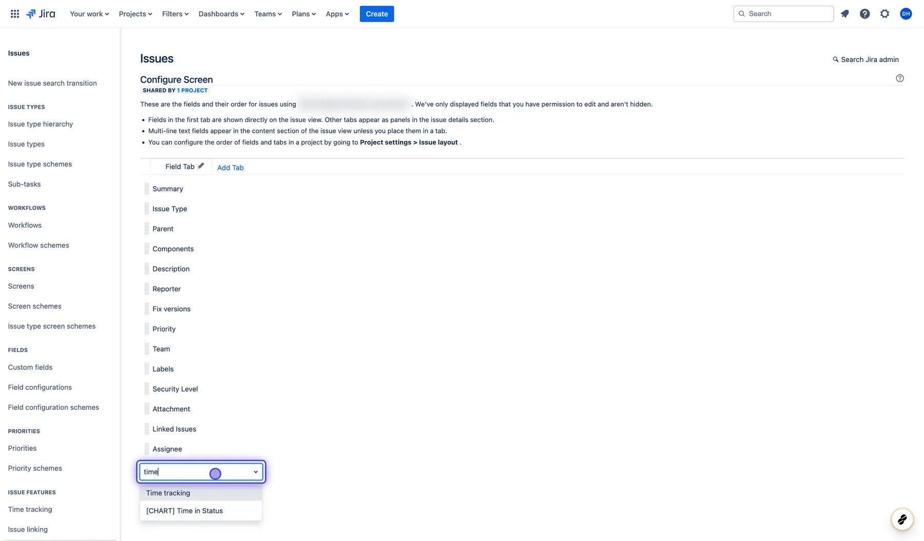Updating Jira Project Screen Fields