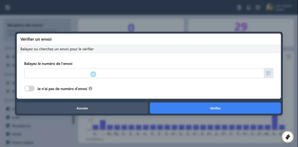 Une fenêtre Vérifier un envoi s'affiche.