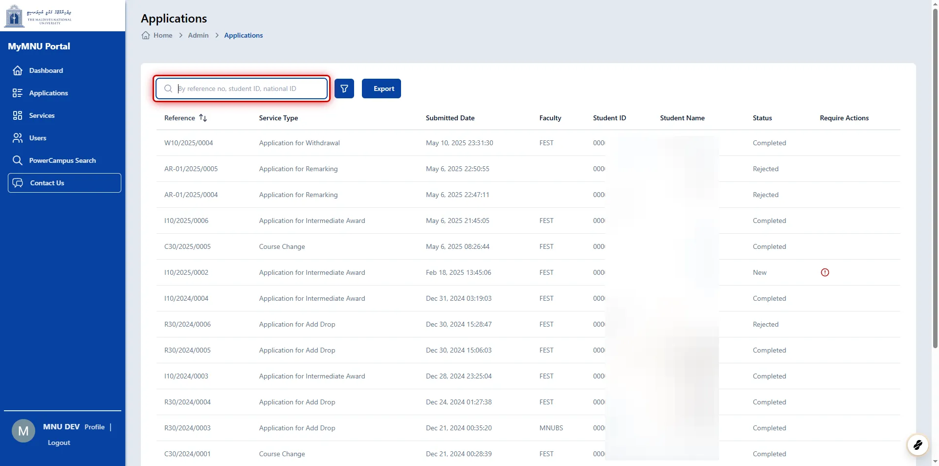 MyMNU Portal (Admin)