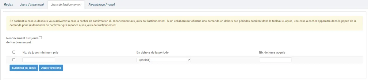 c- Jours de fractionnement