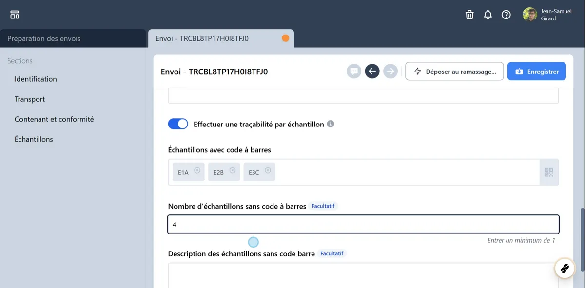 Indiquer le numéro de chaque échantillon.