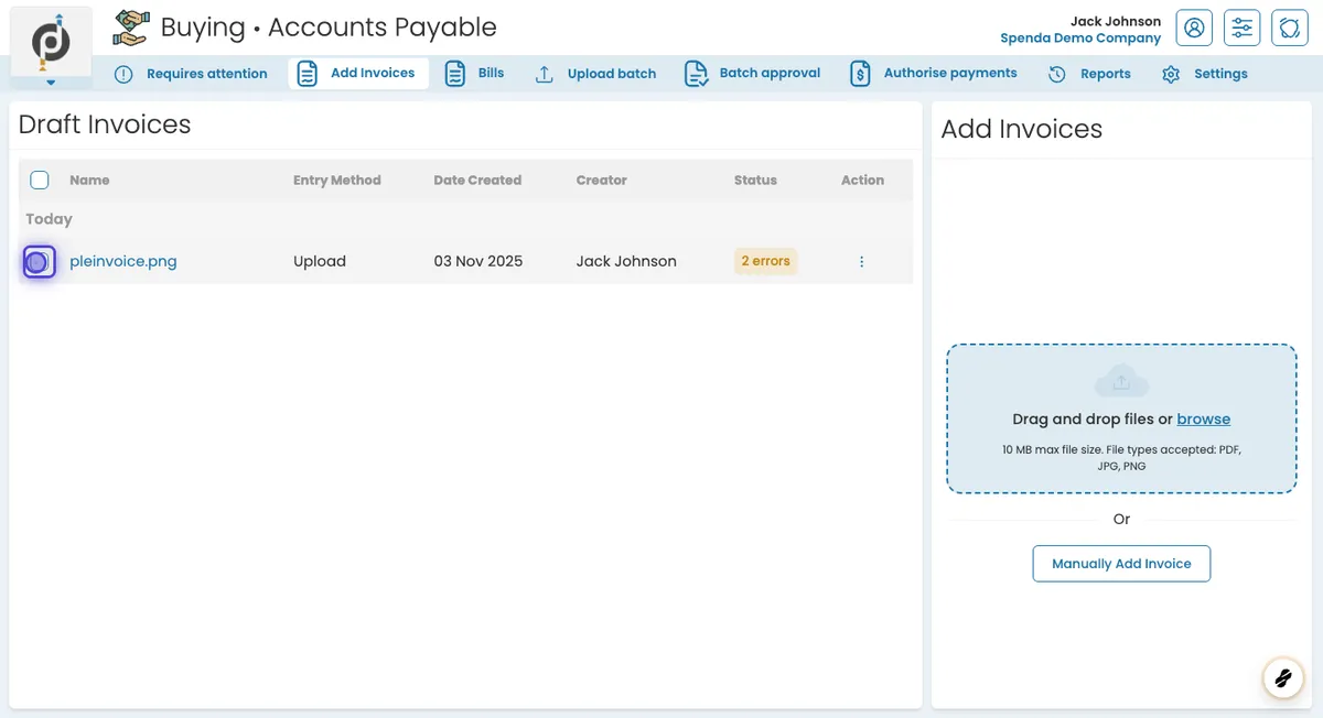 Using the 'Add Invoice' Feature
