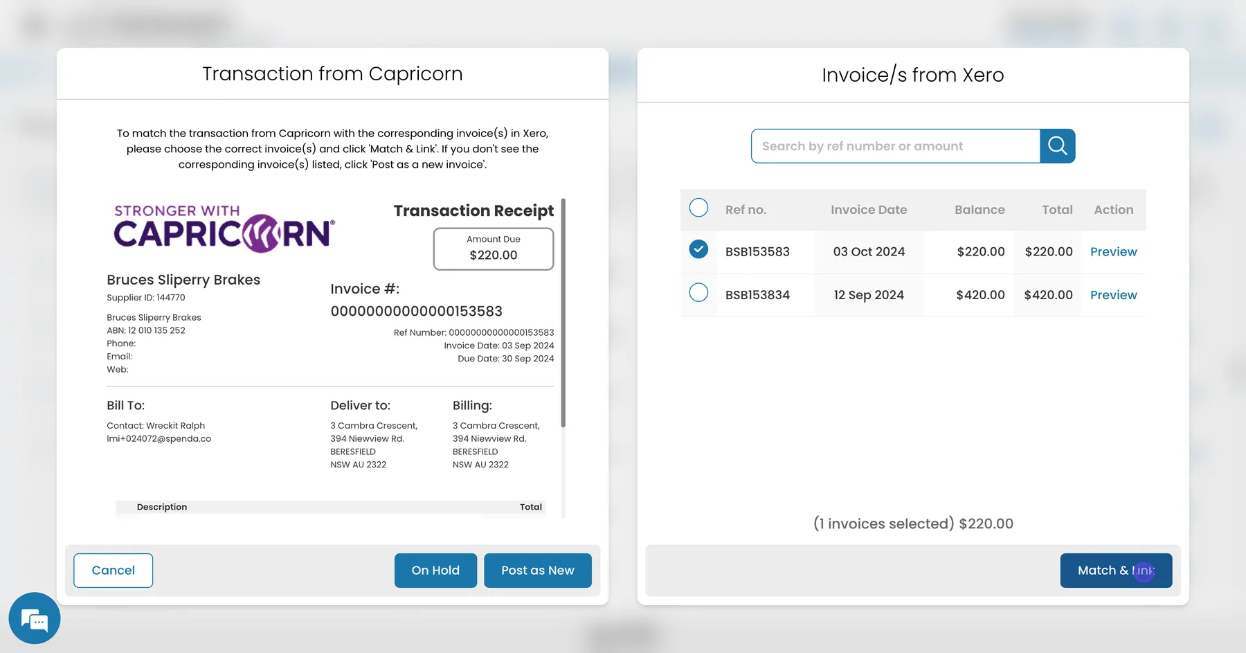 Using SwiftStatement to match and link Capricorn transactions