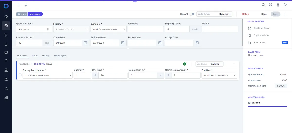 Creating an Order from a Quote