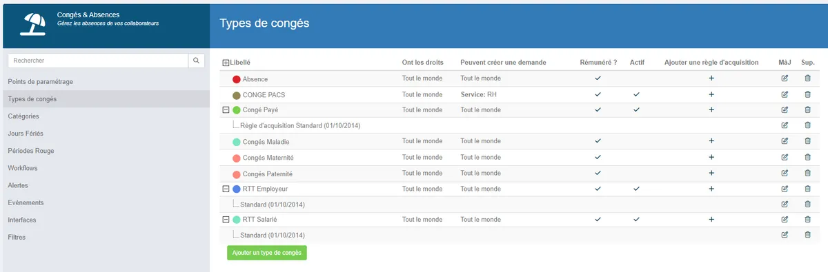 Types de congés
