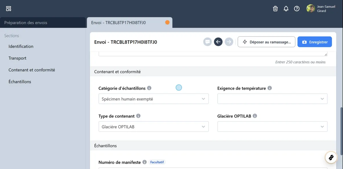 Choisir le type et identifier le contenant.