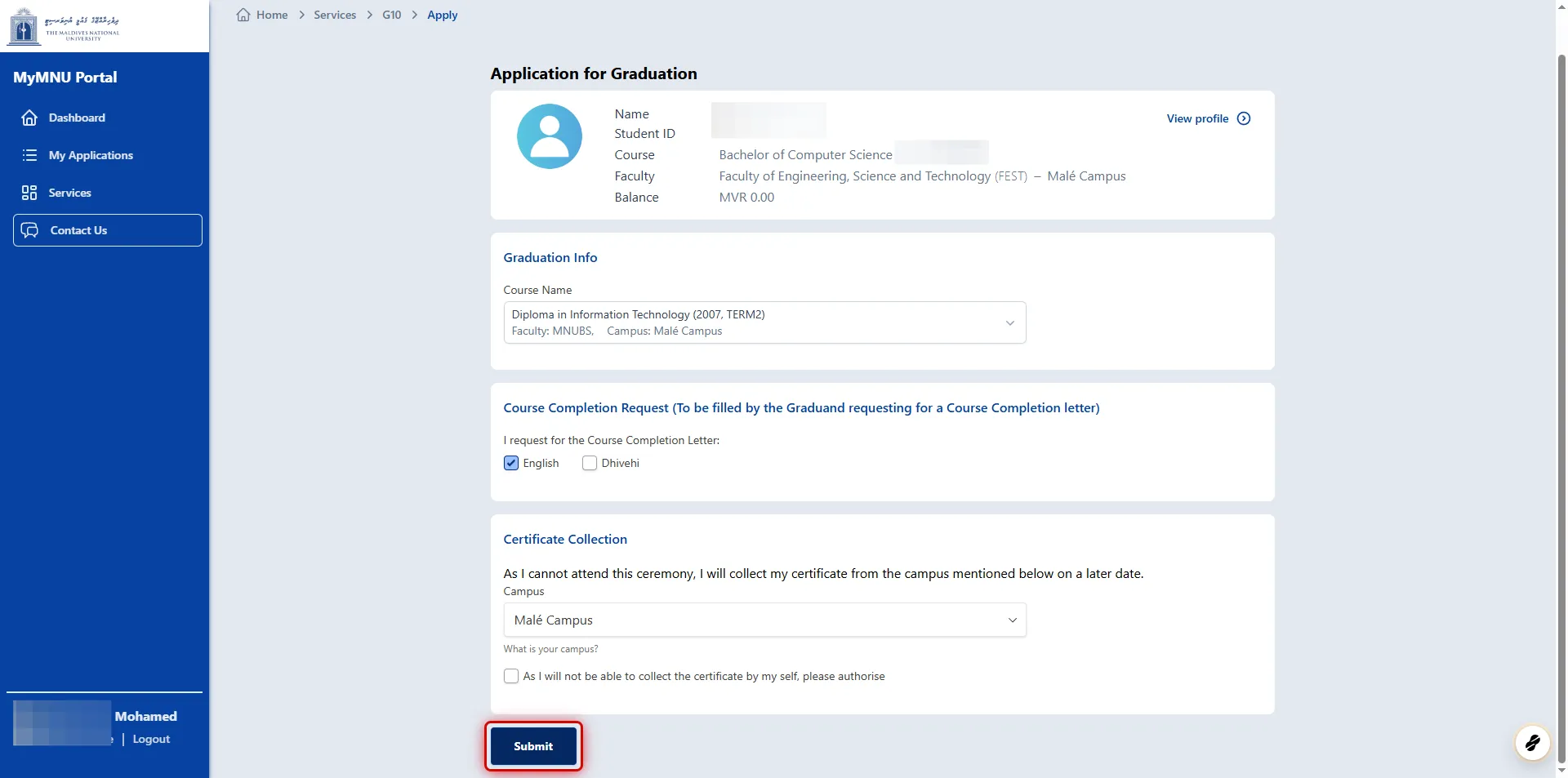 MyMNU Portal (Student)