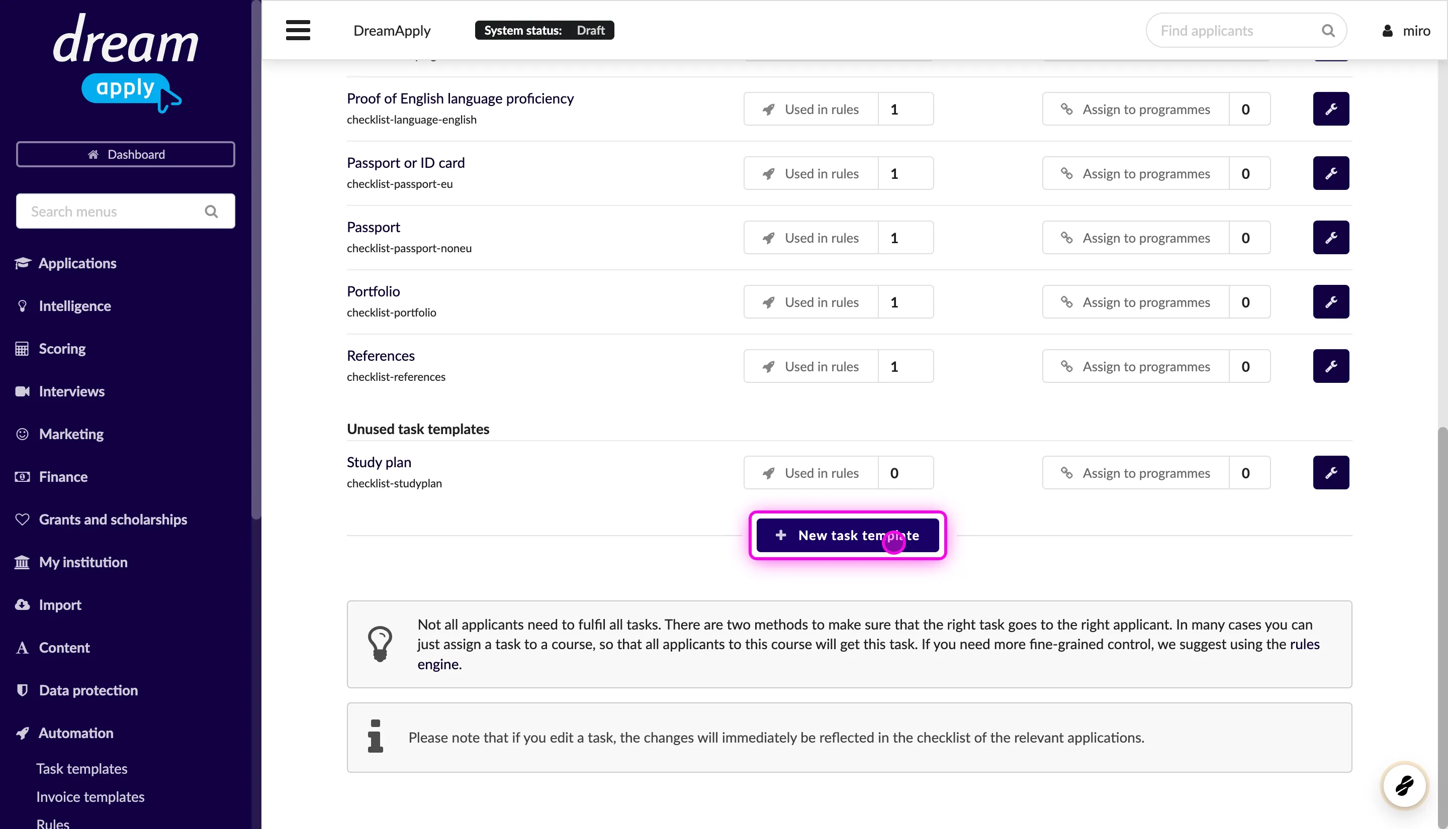 How do I add a new task to applicant’s checklist when changing offer ...