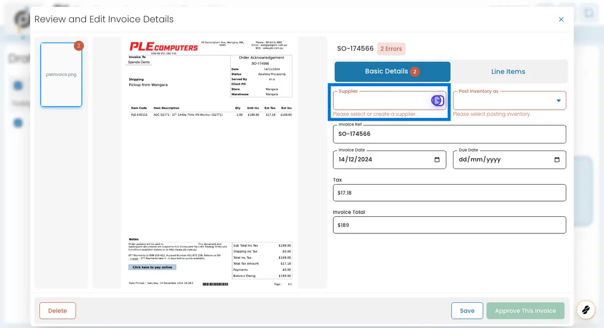 Using the 'Add Invoice' Feature