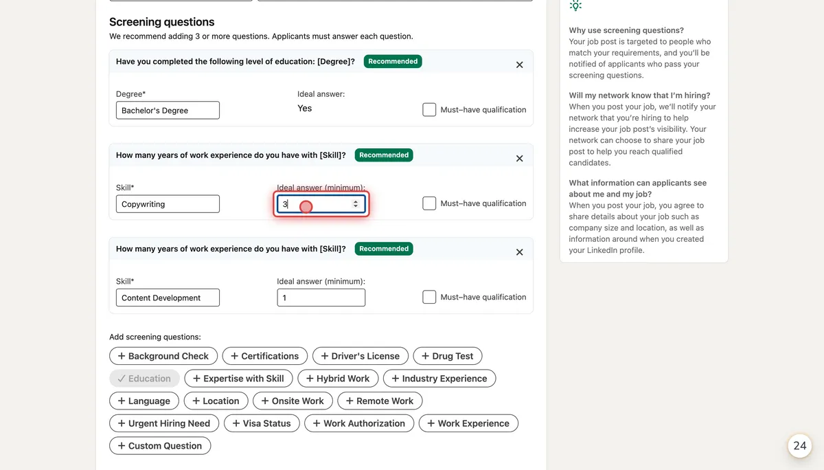 How to post a job ad with screening questions on Linkedin