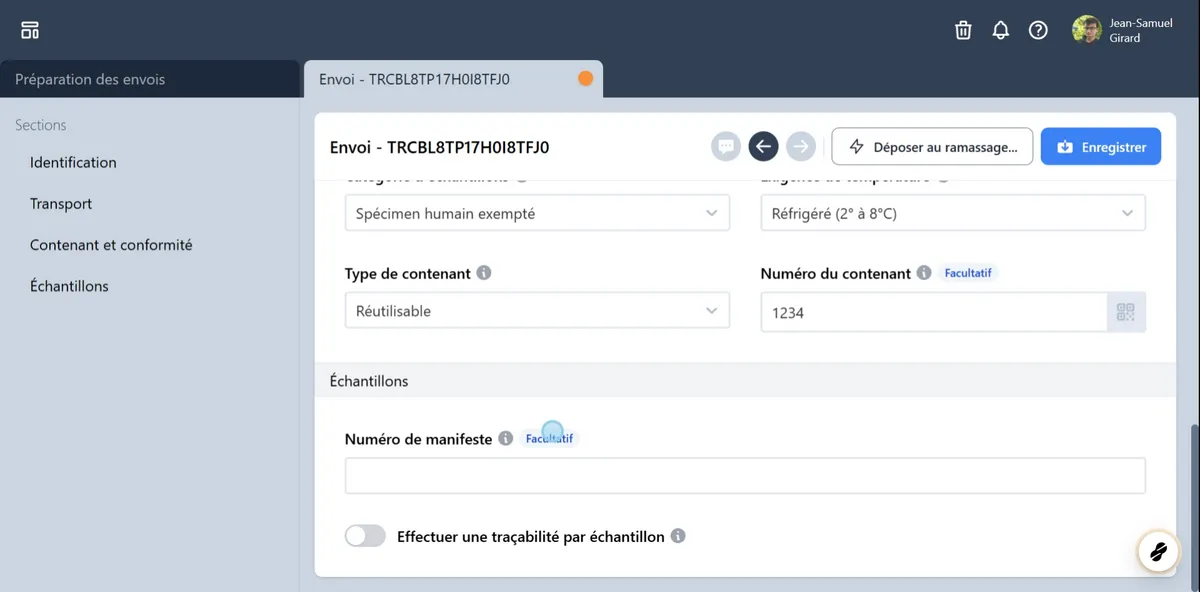Indiquer un numéro de manifeste.