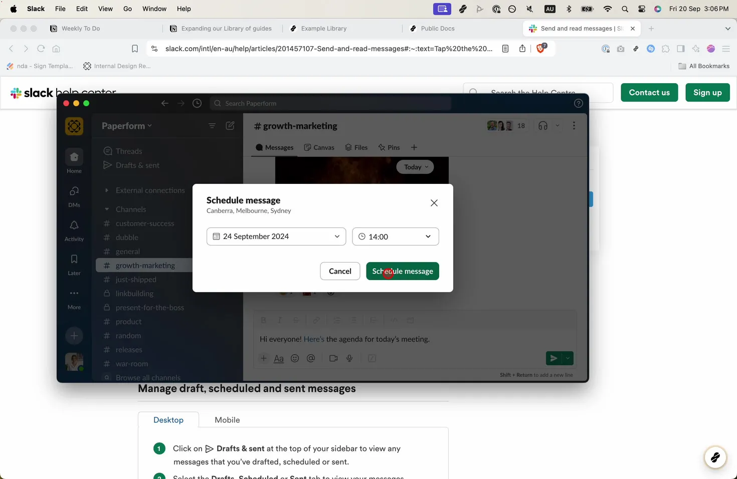 How to schedule a message in Slack
