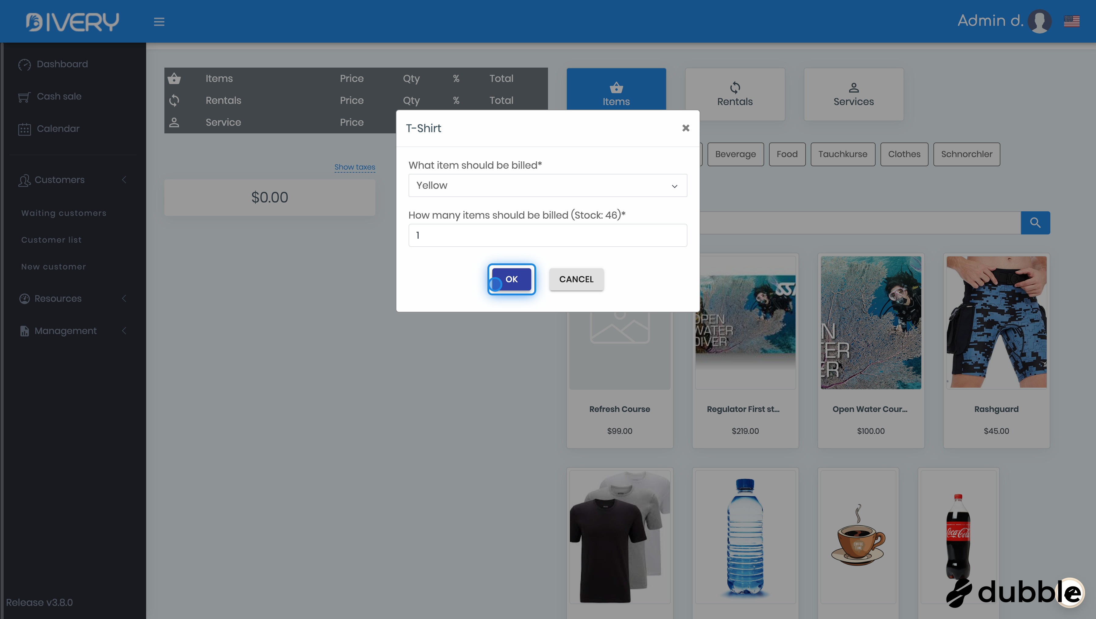 Add an item to the shopping cart of the customer