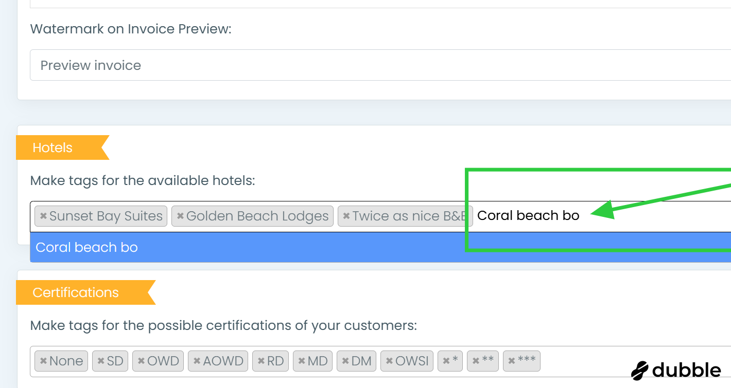 Create a tag for each hotel or accommodation
