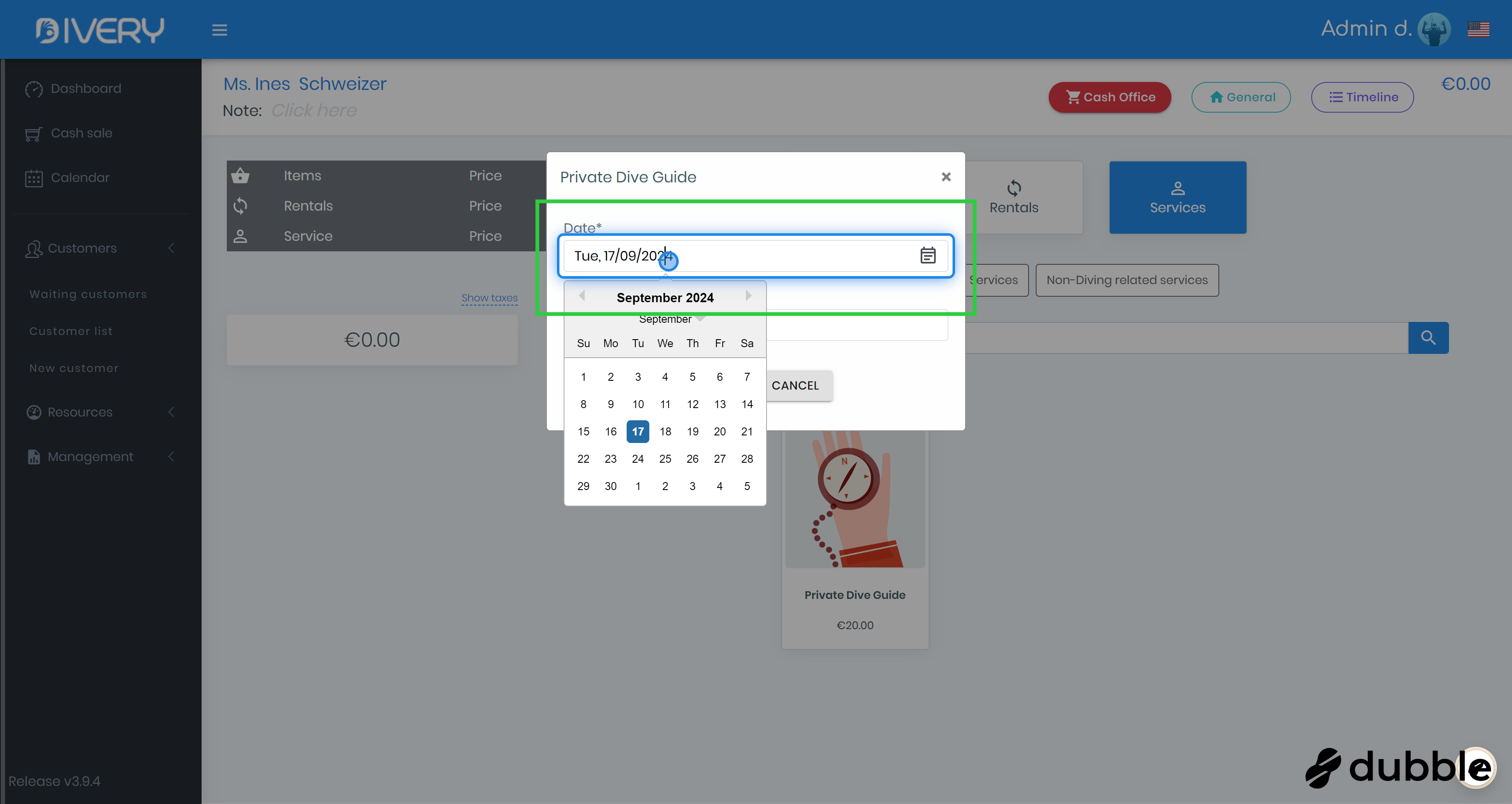 Select the date of the service