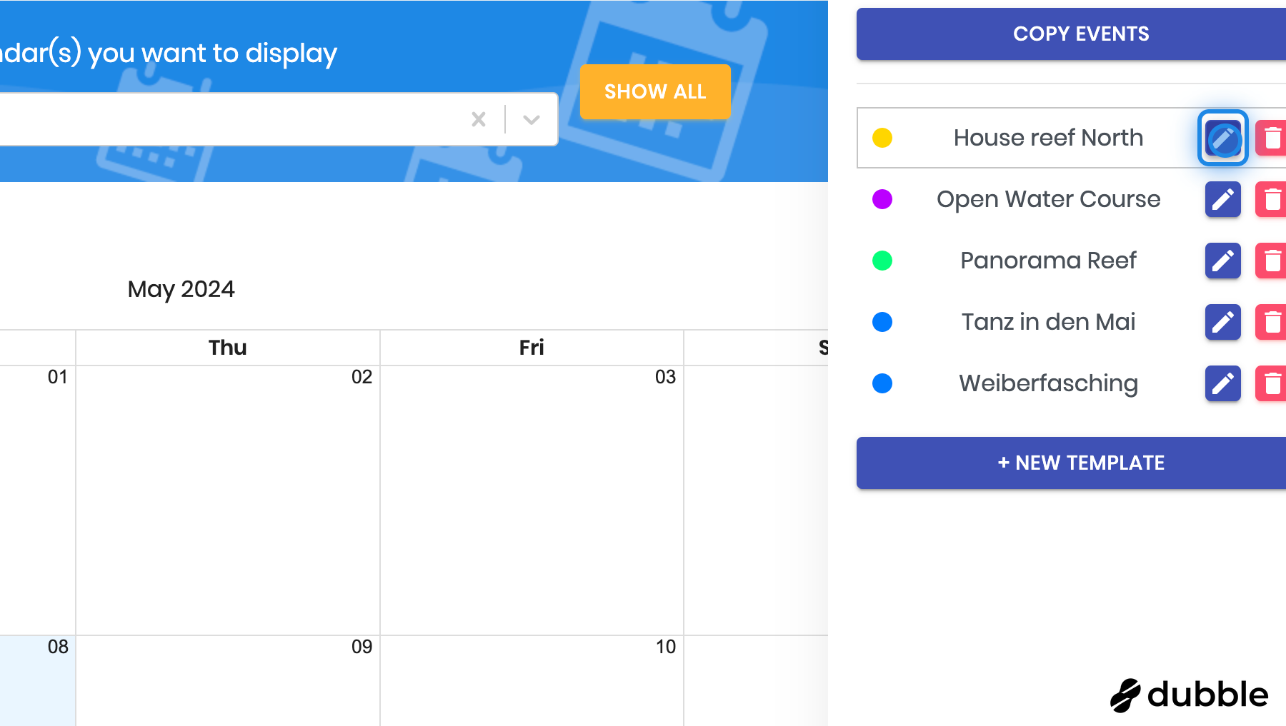 Edit existing calendar templates