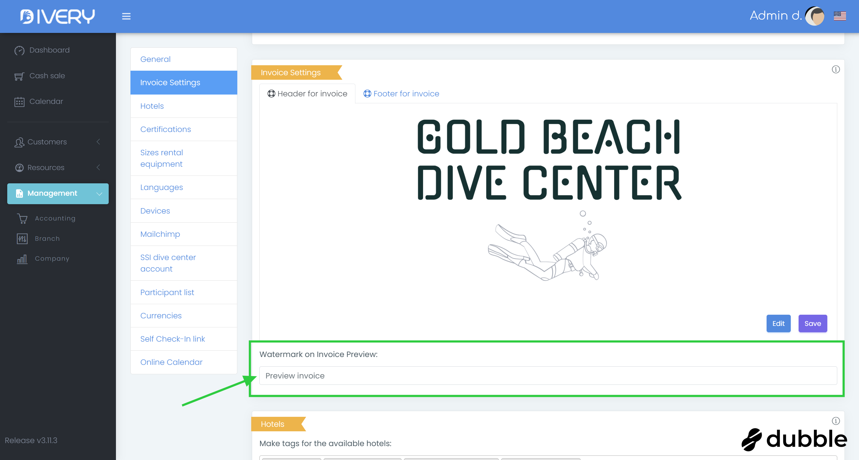 Change the watermark preview invoices